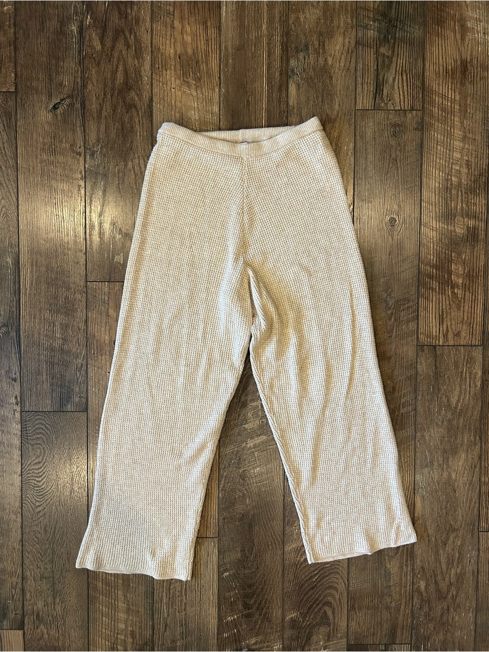 Old Navy Cream Ribbed Wide-Leg Knit Lounge Pants